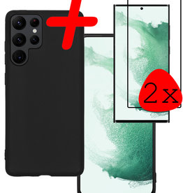 BASEY. BASEY. Samsung Galaxy S22 Ultra Hoesje Siliconen Met 2x Screenprotector - Zwart