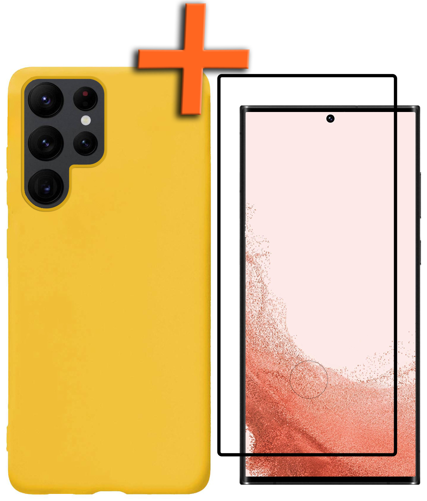 Nomfy Hoesje Geschikt voor Samsung S22 Ultra Hoesje Siliconen Cover Case Met Screenprotector - Hoes Geschikt voor Samsung Galaxy S22 Ultra Hoes Back Case - Geel