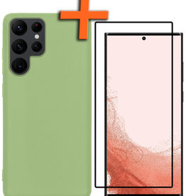 Nomfy Nomfy Samsung Galaxy S22 Ultra Hoesje Siliconen Met Screenprotector - Groen