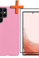 Nomfy Hoesje Geschikt voor Samsung S22 Ultra Hoesje Siliconen Cover Case Met Screenprotector - Hoes Geschikt voor Samsung Galaxy S22 Ultra Hoes Back Case - Lichtroze
