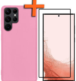 Nomfy Nomfy Samsung Galaxy S22 Ultra Hoesje Siliconen Met Screenprotector - Lichtroze