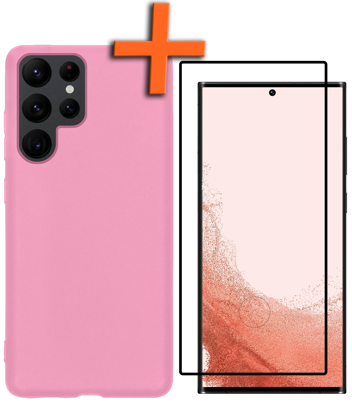 Nomfy Hoesje Geschikt voor Samsung S22 Ultra Hoesje Siliconen Cover Case Met Screenprotector - Hoes Geschikt voor Samsung Galaxy S22 Ultra Hoes Back Case - Lichtroze