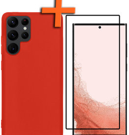 Nomfy Nomfy Samsung Galaxy S22 Ultra Hoesje Siliconen Met Screenprotector - Rood