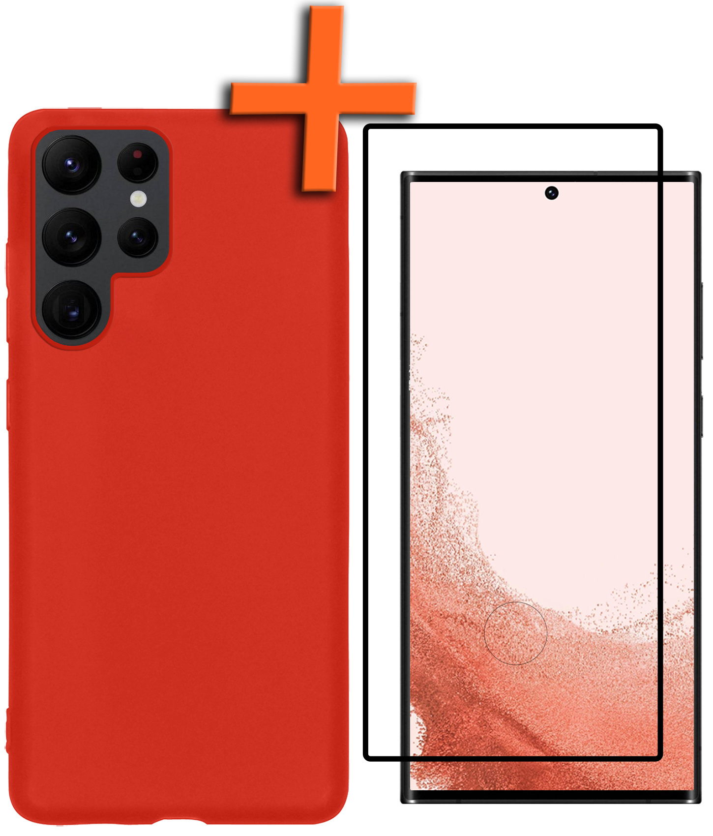 Nomfy Hoesje Geschikt voor Samsung S22 Ultra Hoesje Siliconen Cover Case Met Screenprotector - Hoes Geschikt voor Samsung Galaxy S22 Ultra Hoes Back Case - Rood