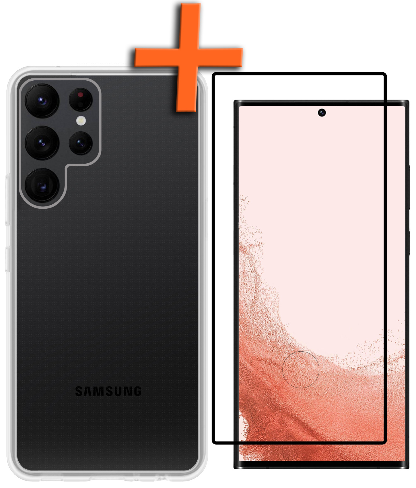 Nomfy Hoesje Geschikt voor Samsung S22 Ultra Hoesje Siliconen Cover Case Met Screenprotector - Hoes Geschikt voor Samsung Galaxy S22 Ultra Hoes Back Case - Transparant