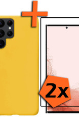 Nomfy Hoesje Geschikt voor Samsung S22 Ultra Hoesje Siliconen Cover Case Met 2x Screenprotector - Hoes Geschikt voor Samsung Galaxy S22 Ultra Hoes Back Case - Geel