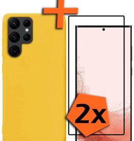 Nomfy Nomfy Samsung Galaxy S22 Ultra Hoesje Siliconen Met 2x Screenprotector - Geel