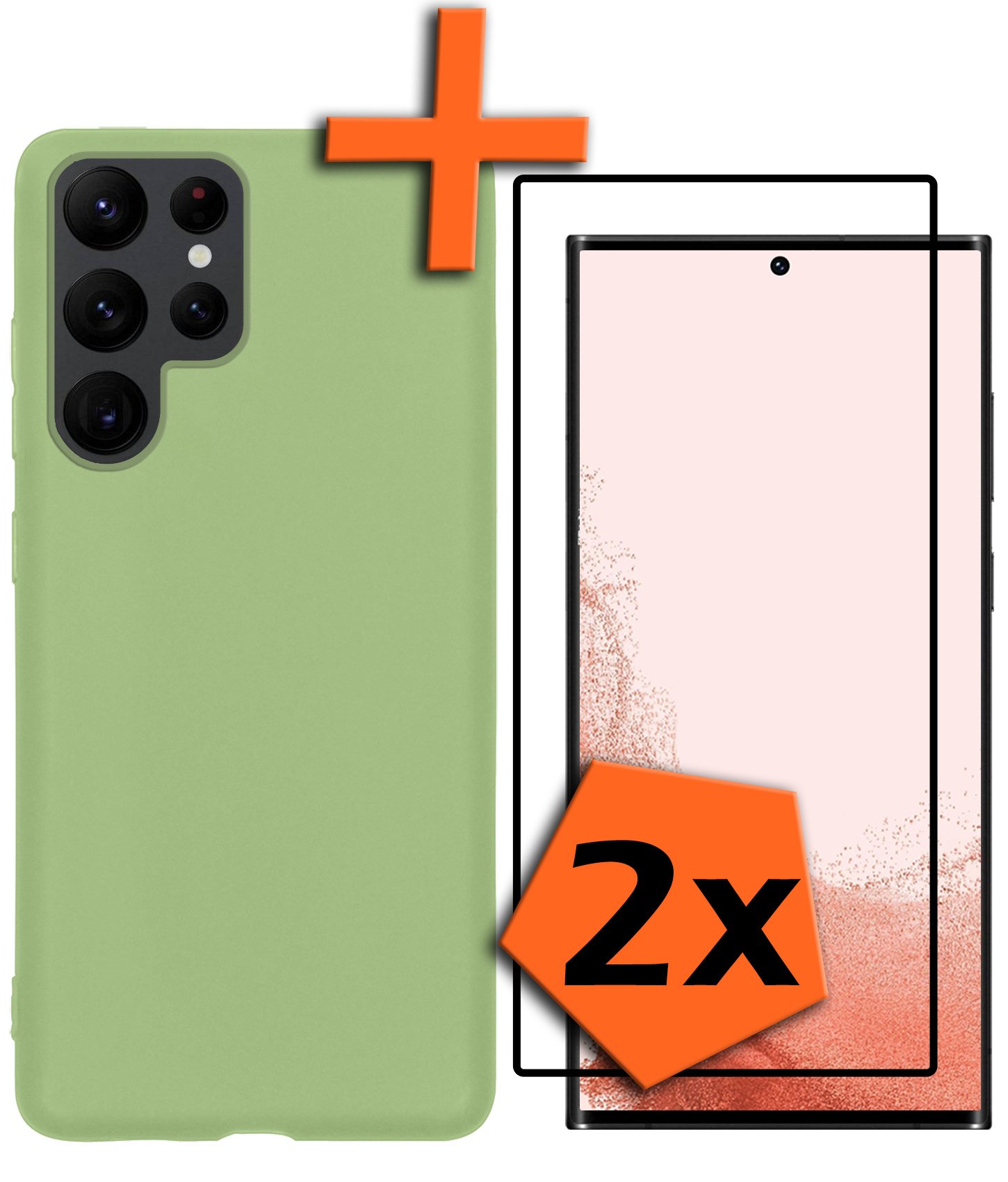 Nomfy Hoesje Geschikt voor Samsung S22 Ultra Hoesje Siliconen Cover Case Met 2x Screenprotector - Hoes Geschikt voor Samsung Galaxy S22 Ultra Hoes Back Case - Groen