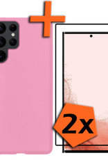 Nomfy Hoesje Geschikt voor Samsung S22 Ultra Hoesje Siliconen Cover Case Met 2x Screenprotector - Hoes Geschikt voor Samsung Galaxy S22 Ultra Hoes Back Case - Lichtroze