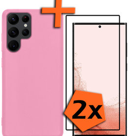 Nomfy Nomfy Samsung Galaxy S22 Ultra Hoesje Siliconen Met 2x Screenprotector - Lichtroze