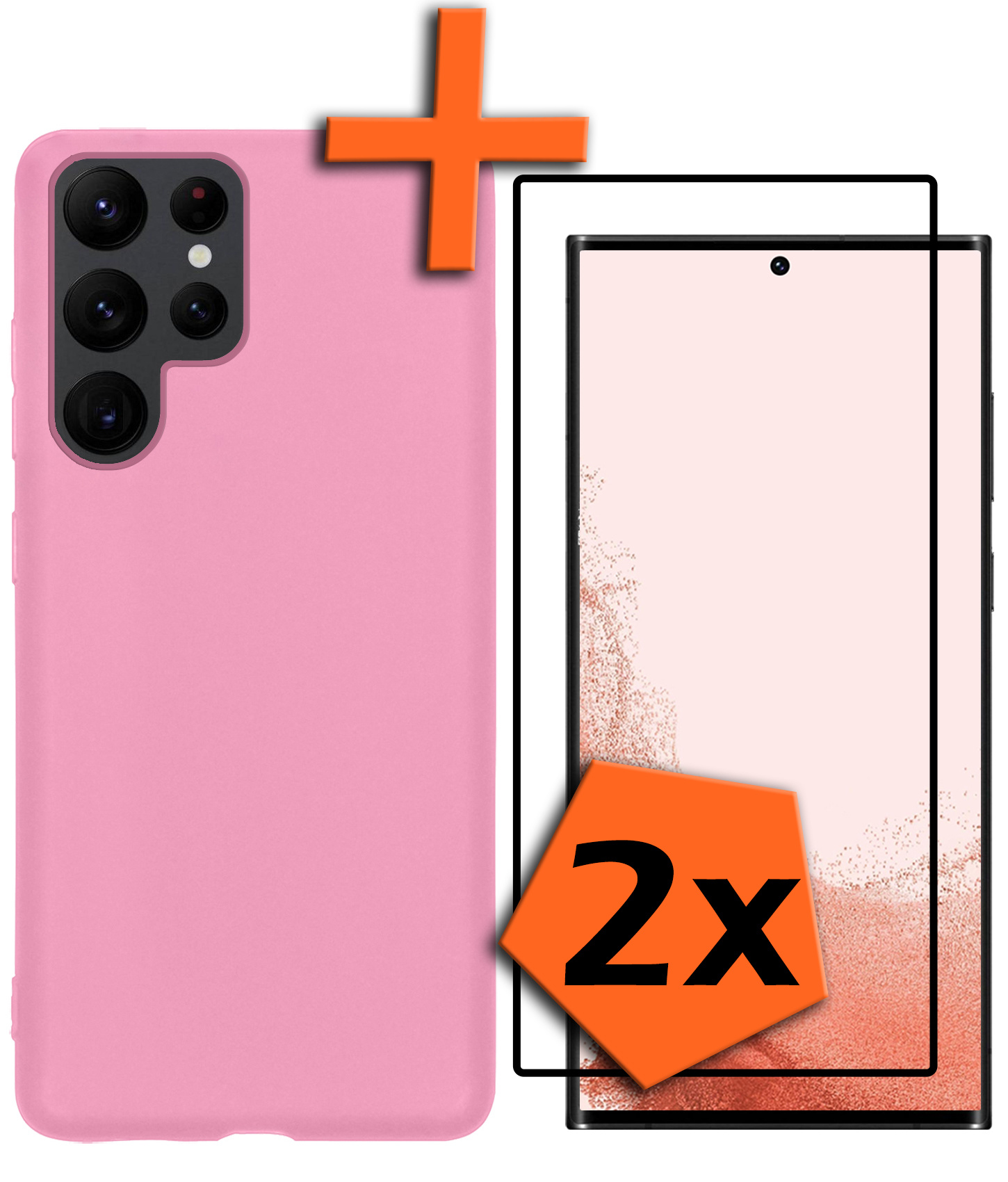 Nomfy Hoesje Geschikt voor Samsung S22 Ultra Hoesje Siliconen Cover Case Met 2x Screenprotector - Hoes Geschikt voor Samsung Galaxy S22 Ultra Hoes Back Case - Lichtroze