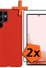 Nomfy Hoesje Geschikt voor Samsung S22 Ultra Hoesje Siliconen Cover Case Met 2x Screenprotector - Hoes Geschikt voor Samsung Galaxy S22 Ultra Hoes Back Case - Rood