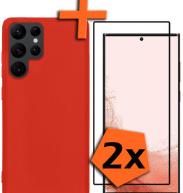 Nomfy Nomfy Samsung Galaxy S22 Ultra Hoesje Siliconen Met 2x Screenprotector - Rood