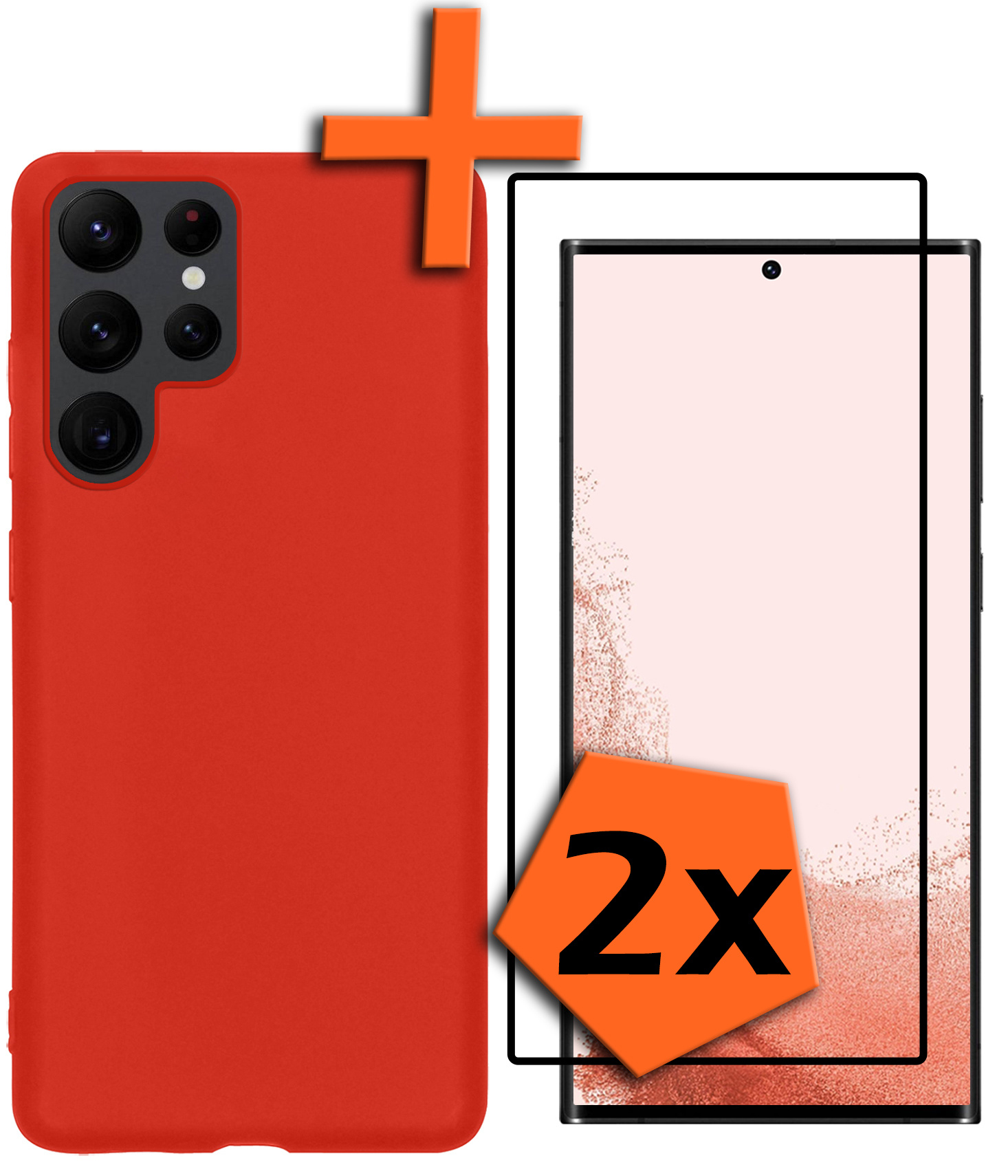 Nomfy Hoesje Geschikt voor Samsung S22 Ultra Hoesje Siliconen Cover Case Met 2x Screenprotector - Hoes Geschikt voor Samsung Galaxy S22 Ultra Hoes Back Case - Rood