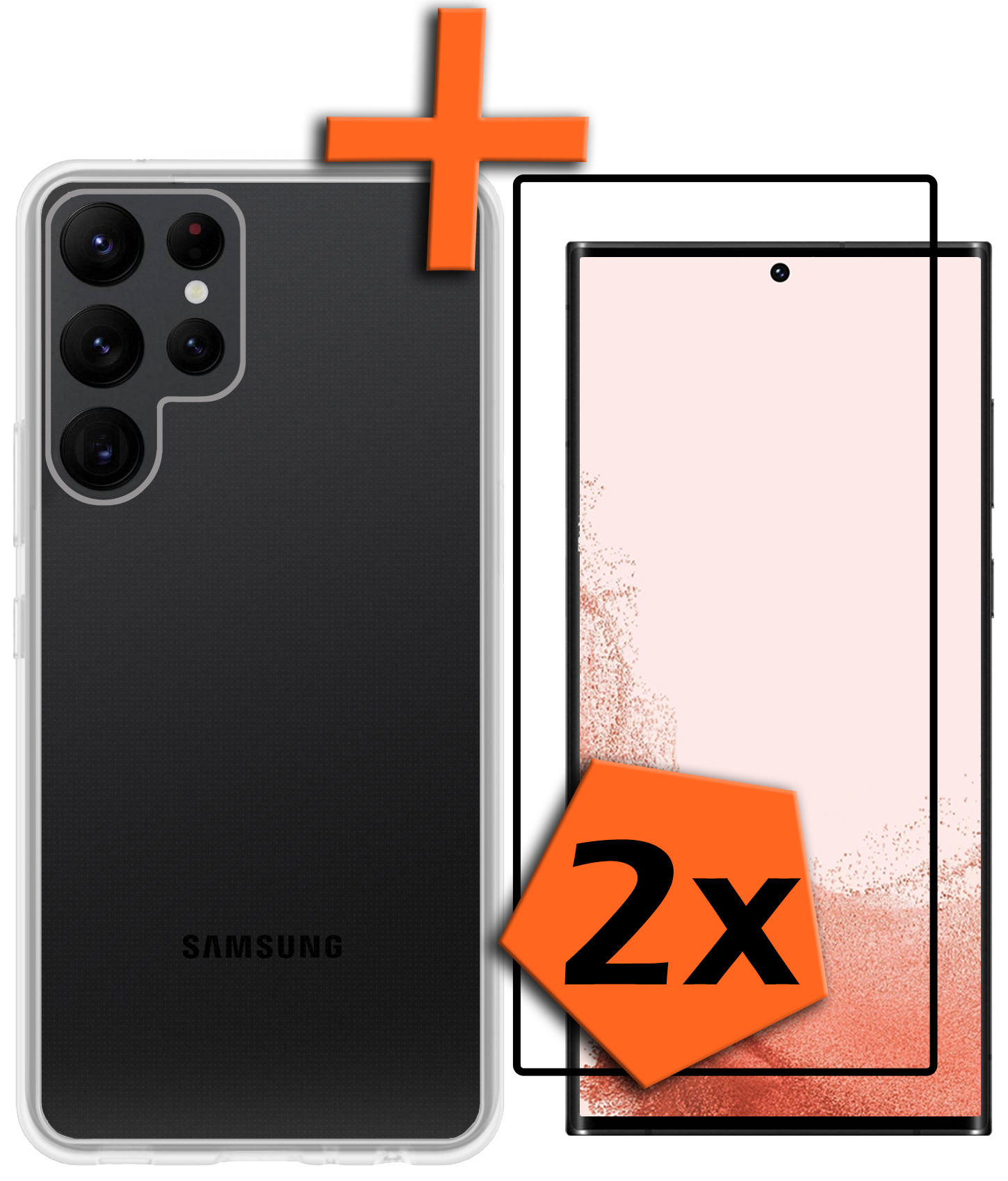 Nomfy Hoesje Geschikt voor Samsung S22 Ultra Hoesje Siliconen Cover Case Met 2x Screenprotector - Hoes Geschikt voor Samsung Galaxy S22 Ultra Hoes Back Case - Transparant