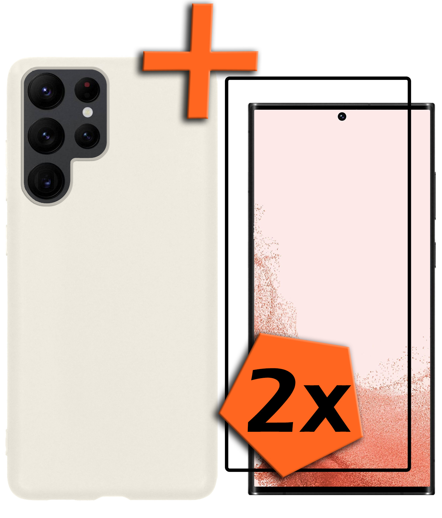 Nomfy Hoesje Geschikt voor Samsung S22 Ultra Hoesje Siliconen Cover Case Met 2x Screenprotector - Hoes Geschikt voor Samsung Galaxy S22 Ultra Hoes Back Case - Wit