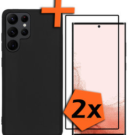 Nomfy Nomfy Samsung Galaxy S22 Ultra Hoesje Siliconen Met 2x Screenprotector - Zwart