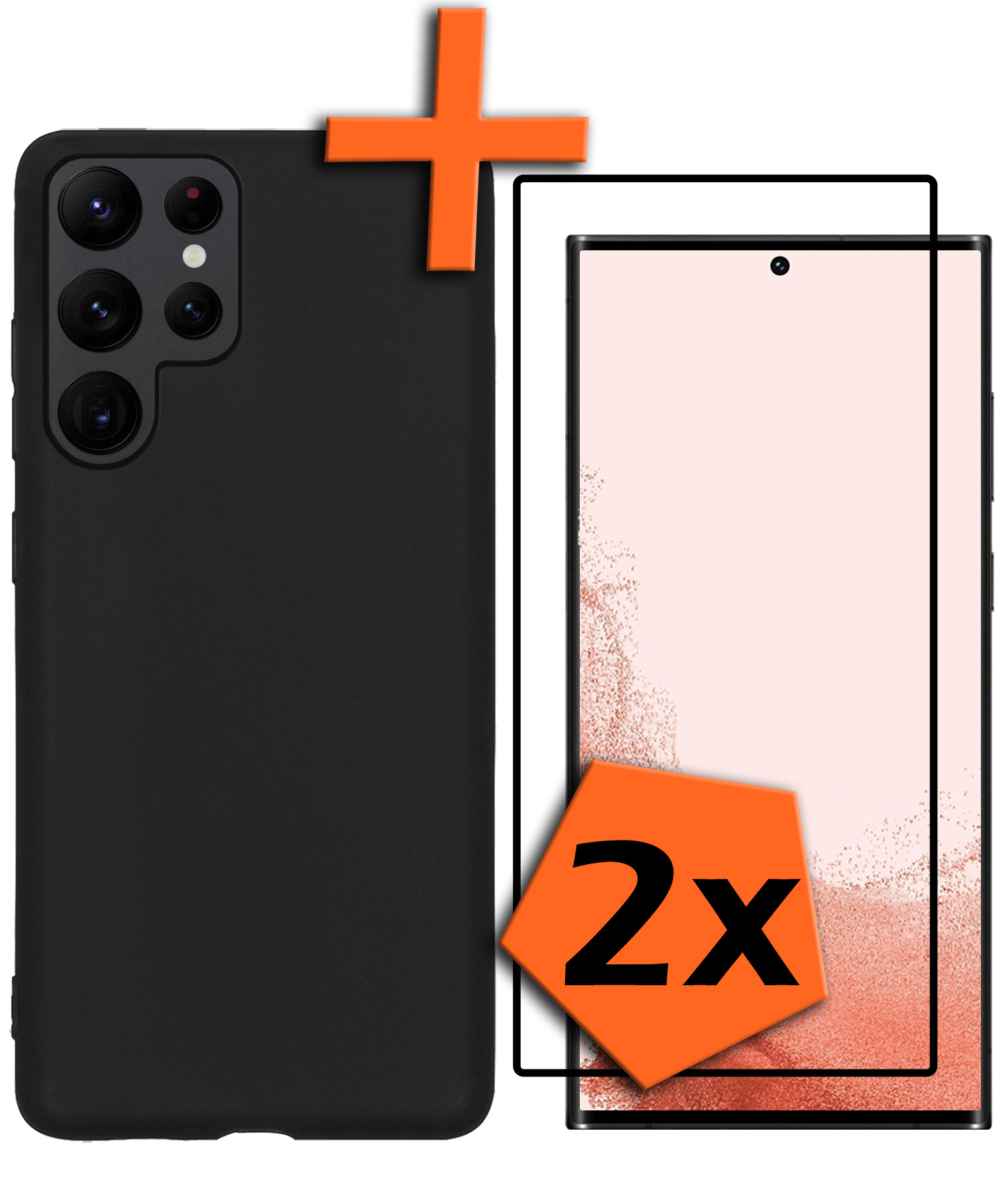Nomfy Hoesje Geschikt voor Samsung S22 Ultra Hoesje Siliconen Cover Case Met 2x Screenprotector - Hoes Geschikt voor Samsung Galaxy S22 Ultra Hoes Back Case - Zwart