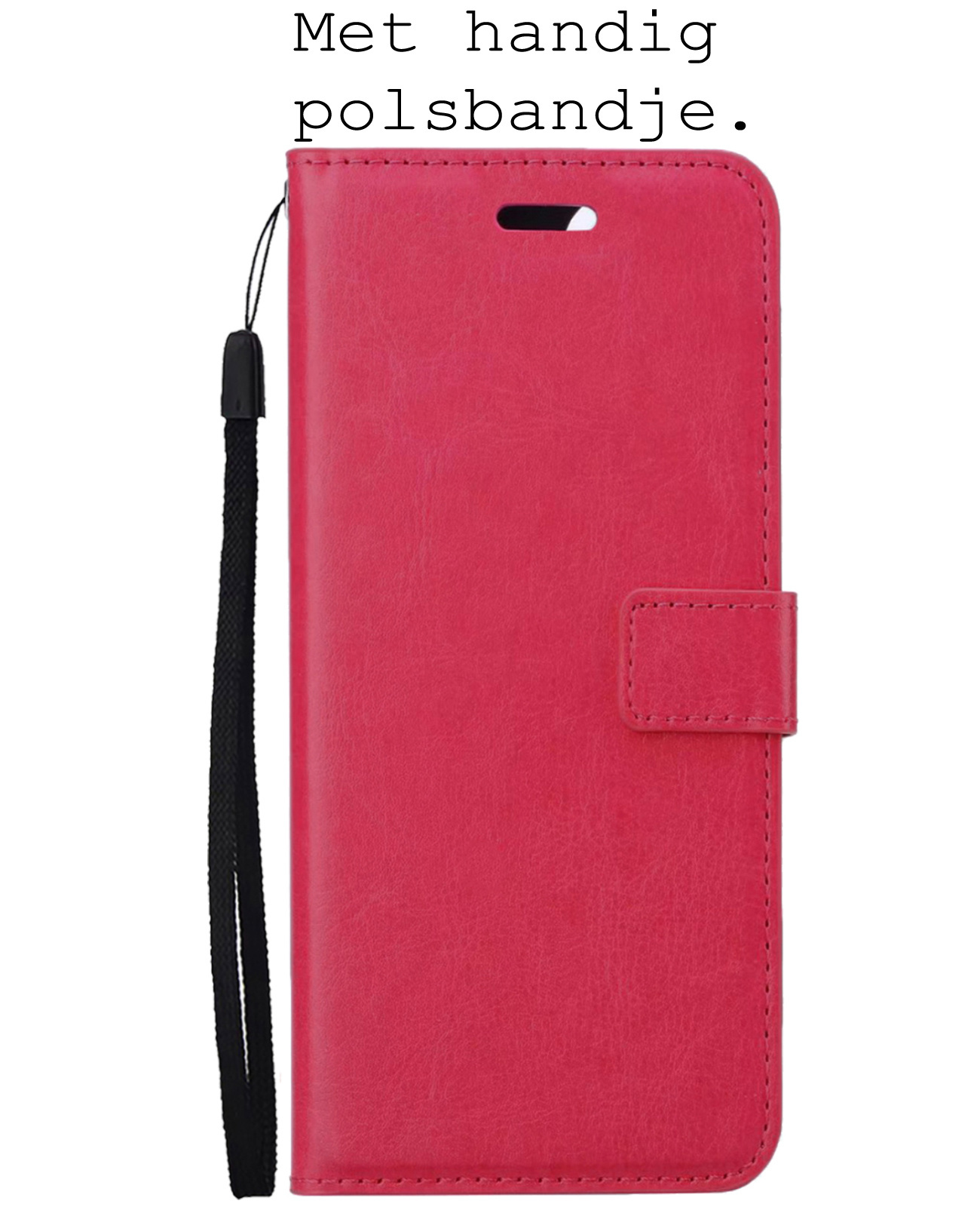 BASEY. Hoes Geschikt voor Samsung S22 Hoesje Bookcase Hoes Flip Case Book Cover Met 2x Screenprotector - Hoesje Geschikt voor Samsung Galaxy S22 Hoes Book Case Hoesje - Donkerroze