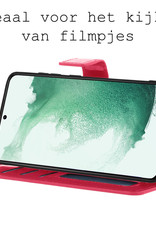 BASEY. Hoes Geschikt voor Samsung S22 Hoesje Bookcase Hoes Flip Case Book Cover Met 2x Screenprotector - Hoesje Geschikt voor Samsung Galaxy S22 Hoes Book Case Hoesje - Donkerroze