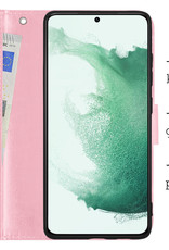 BASEY. Hoes Geschikt voor Samsung S22 Hoesje Bookcase Hoes Flip Case Book Cover Met 2x Screenprotector - Hoesje Geschikt voor Samsung Galaxy S22 Hoes Book Case Hoesje - Lichtroze