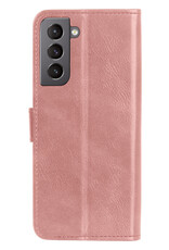 BASEY. Hoes Geschikt voor Samsung S22 Hoesje Bookcase Hoes Flip Case Book Cover Met 2x Screenprotector - Hoesje Geschikt voor Samsung Galaxy S22 Hoes Book Case Hoesje - Rosé goud