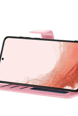 Nomfy Hoesje Geschikt voor Samsung S22 Hoes Bookcase Flipcase Book Cover Met Screenprotector - Hoes Geschikt voor Samsung Galaxy S22 Hoesje Book Case - Lichtroze