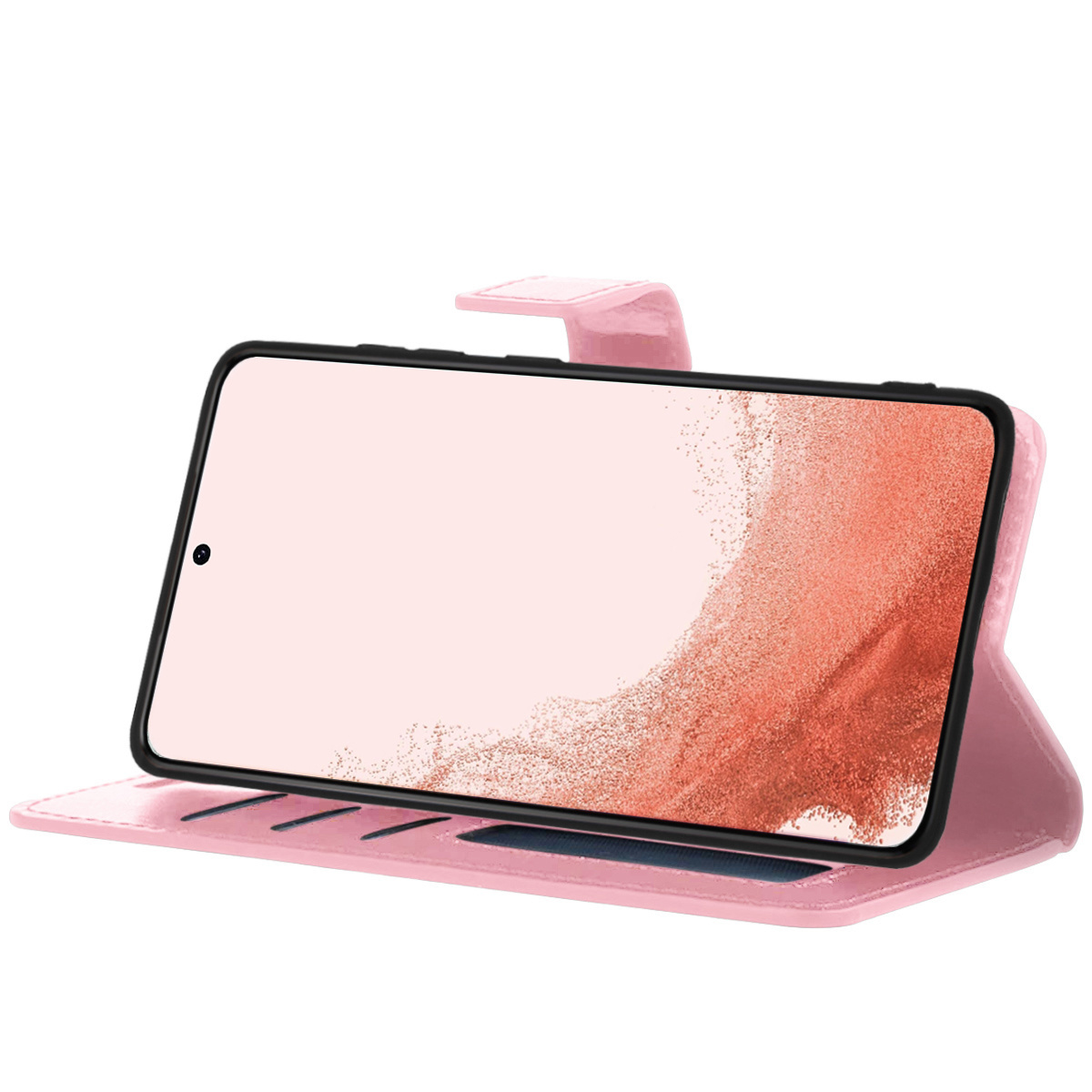 Nomfy Hoesje Geschikt voor Samsung S22 Hoes Bookcase Flipcase Book Cover Met Screenprotector - Hoes Geschikt voor Samsung Galaxy S22 Hoesje Book Case - Lichtroze