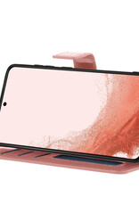 Nomfy Hoesje Geschikt voor Samsung S22 Hoes Bookcase Flipcase Book Cover Met 2x Screenprotector - Hoes Geschikt voor Samsung Galaxy S22 Hoesje Book Case - Rosé goud