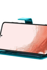 Nomfy Hoesje Geschikt voor Samsung S22 Hoes Bookcase Flipcase Book Cover Met 2x Screenprotector - Hoes Geschikt voor Samsung Galaxy S22 Hoesje Book Case - Turquoise