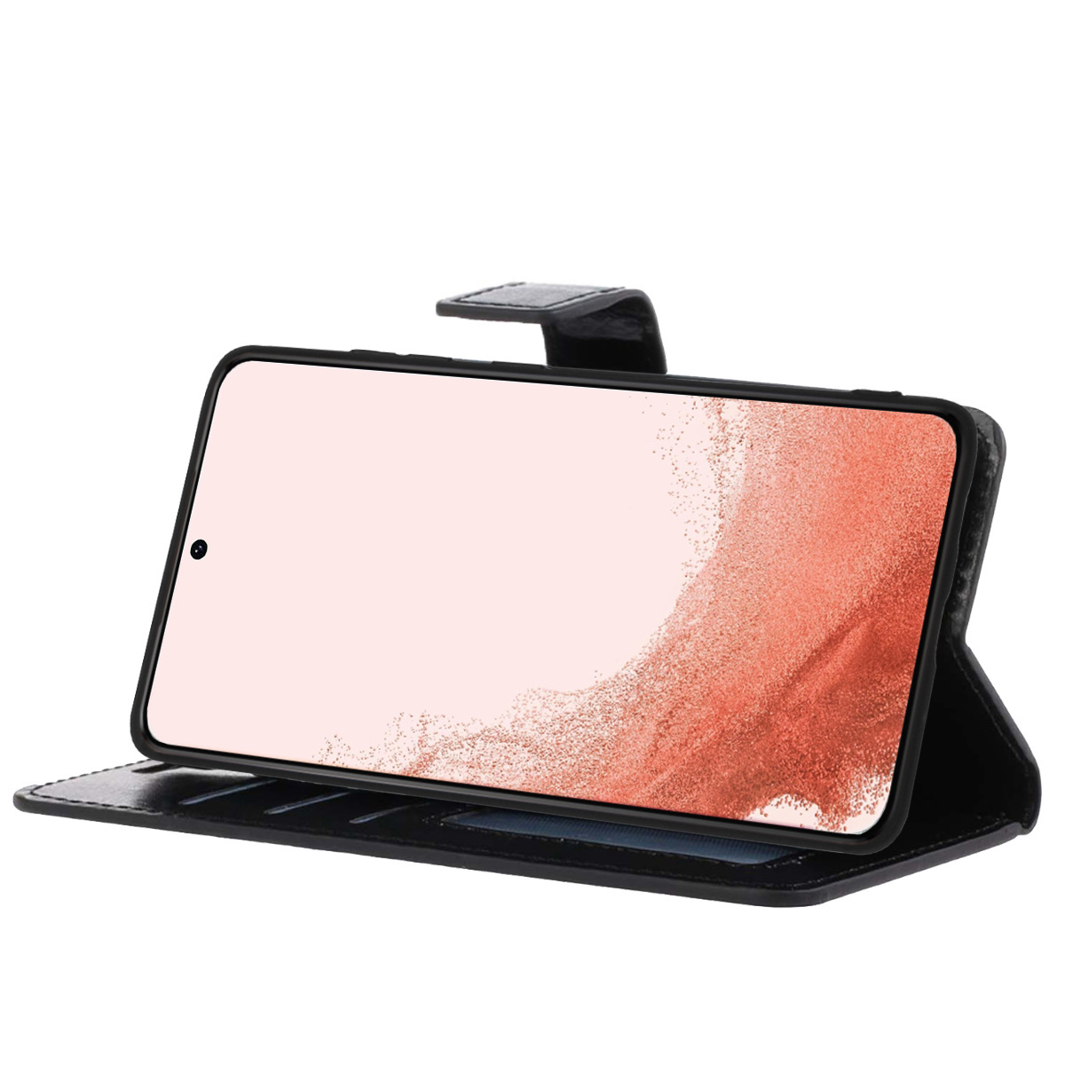 Nomfy Hoesje Geschikt voor Samsung S22 Hoes Bookcase Flipcase Book Cover Met 2x Screenprotector - Hoes Geschikt voor Samsung Galaxy S22 Hoesje Book Case - Zwart