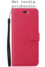 BASEY. Hoes Geschikt voor Samsung S22 Plus Hoesje Bookcase Hoes Flip Case Book Cover Met Screenprotector - Hoesje Geschikt voor Samsung Galaxy S22 Plus Hoes Book Case Hoesje - Donkerroze