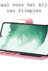 BASEY. Hoes Geschikt voor Samsung S22 Plus Hoesje Bookcase Hoes Flip Case Book Cover Met Screenprotector - Hoesje Geschikt voor Samsung Galaxy S22 Plus Hoes Book Case Hoesje - Lichtroze