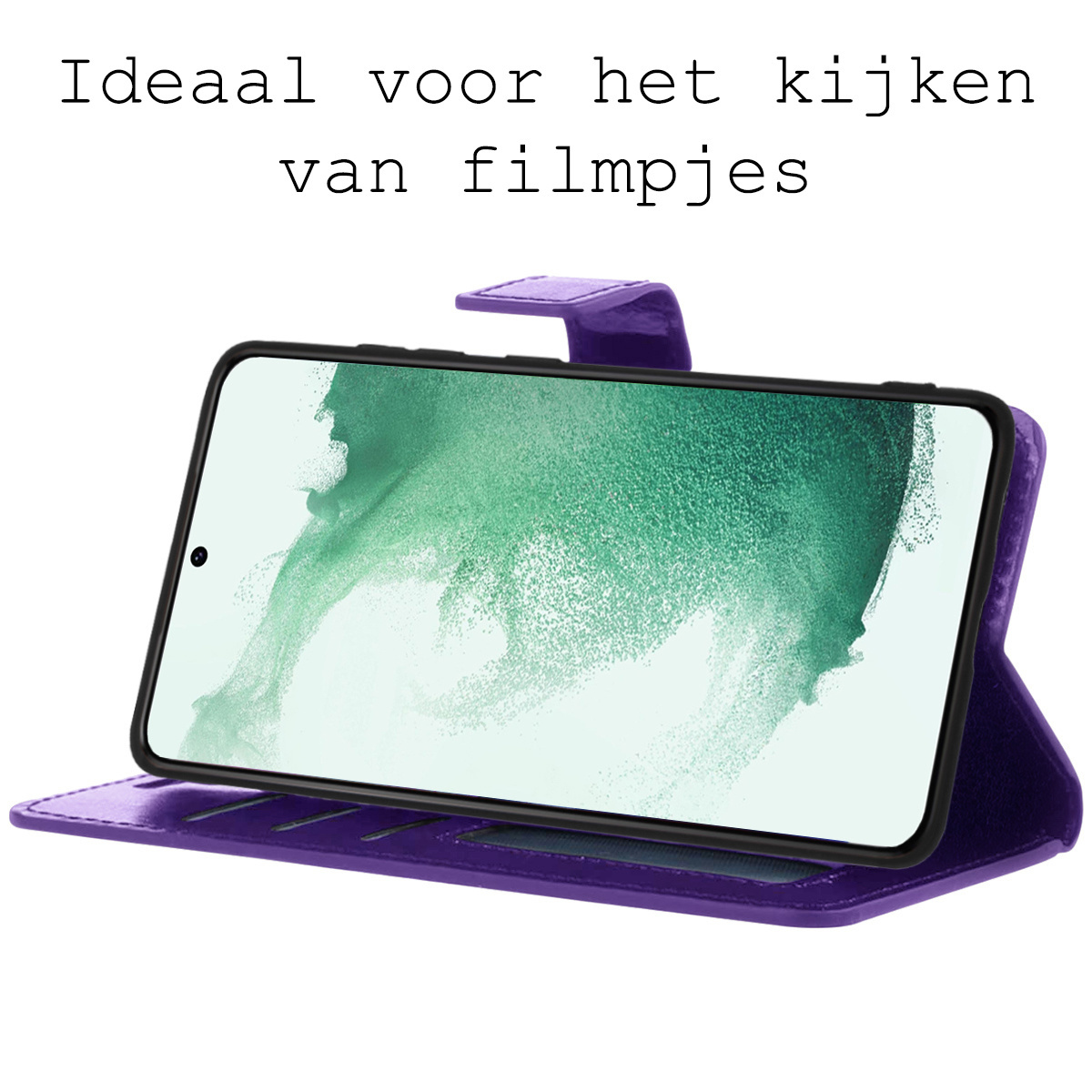 BASEY. Hoes Geschikt voor Samsung S22 Plus Hoesje Bookcase Hoes Flip Case Book Cover Met Screenprotector - Hoesje Geschikt voor Samsung Galaxy S22 Plus Hoes Book Case Hoesje - Paars
