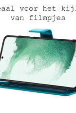 BASEY. Hoes Geschikt voor Samsung S22 Plus Hoesje Bookcase Hoes Flip Case Book Cover Met Screenprotector - Hoesje Geschikt voor Samsung Galaxy S22 Plus Hoes Book Case Hoesje - Turquoise