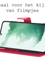 BASEY. Hoes Geschikt voor Samsung S22 Plus Hoesje Bookcase Hoes Flip Case Book Cover Met 2x Screenprotector - Hoesje Geschikt voor Samsung Galaxy S22 Plus Hoes Book Case Hoesje - Donkerroze