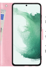 BASEY. Hoes Geschikt voor Samsung S22 Plus Hoesje Bookcase Hoes Flip Case Book Cover Met 2x Screenprotector - Hoesje Geschikt voor Samsung Galaxy S22 Plus Hoes Book Case Hoesje - Lichtroze