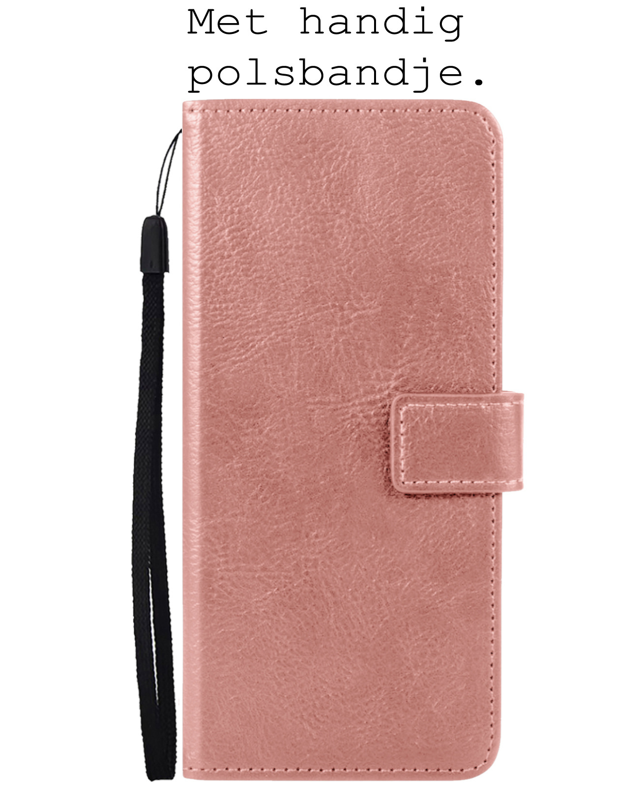 BASEY. Hoes Geschikt voor Samsung S22 Plus Hoesje Bookcase Hoes Flip Case Book Cover Met 2x Screenprotector - Hoesje Geschikt voor Samsung Galaxy S22 Plus Hoes Book Case Hoesje - Rosé goud