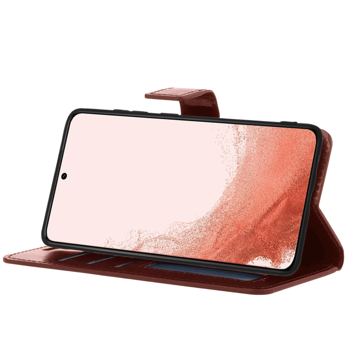 Nomfy Hoesje Geschikt voor Samsung S22 Plus Hoes Bookcase Flipcase Book Cover Met Screenprotector - Hoes Geschikt voor Samsung Galaxy S22 Plus Hoesje Book Case - Bruin