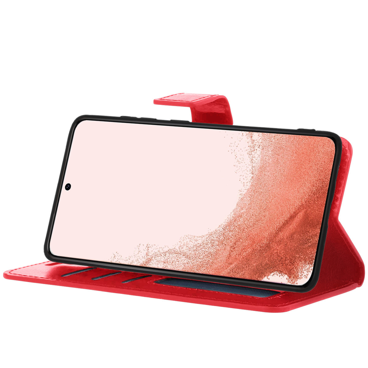 Nomfy Hoesje Geschikt voor Samsung S22 Plus Hoes Bookcase Flipcase Book Cover Met Screenprotector - Hoes Geschikt voor Samsung Galaxy S22 Plus Hoesje Book Case - Rood