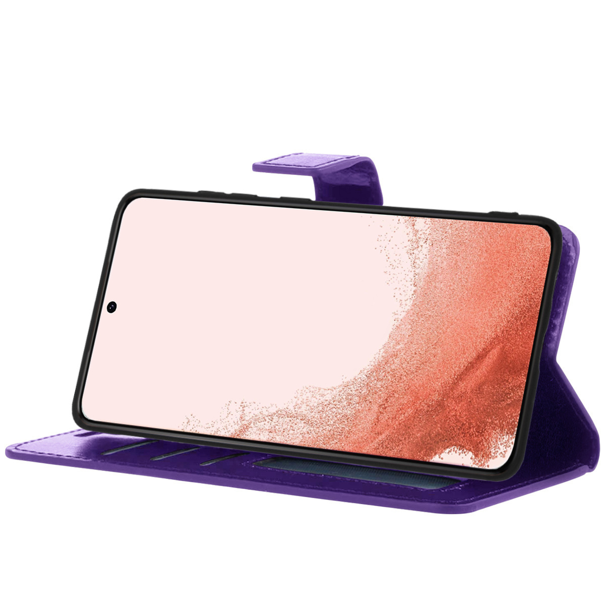 Nomfy Hoesje Geschikt voor Samsung S22 Plus Hoes Bookcase Flipcase Book Cover Met 2x Screenprotector - Hoes Geschikt voor Samsung Galaxy S22 Plus Hoesje Book Case - Paars