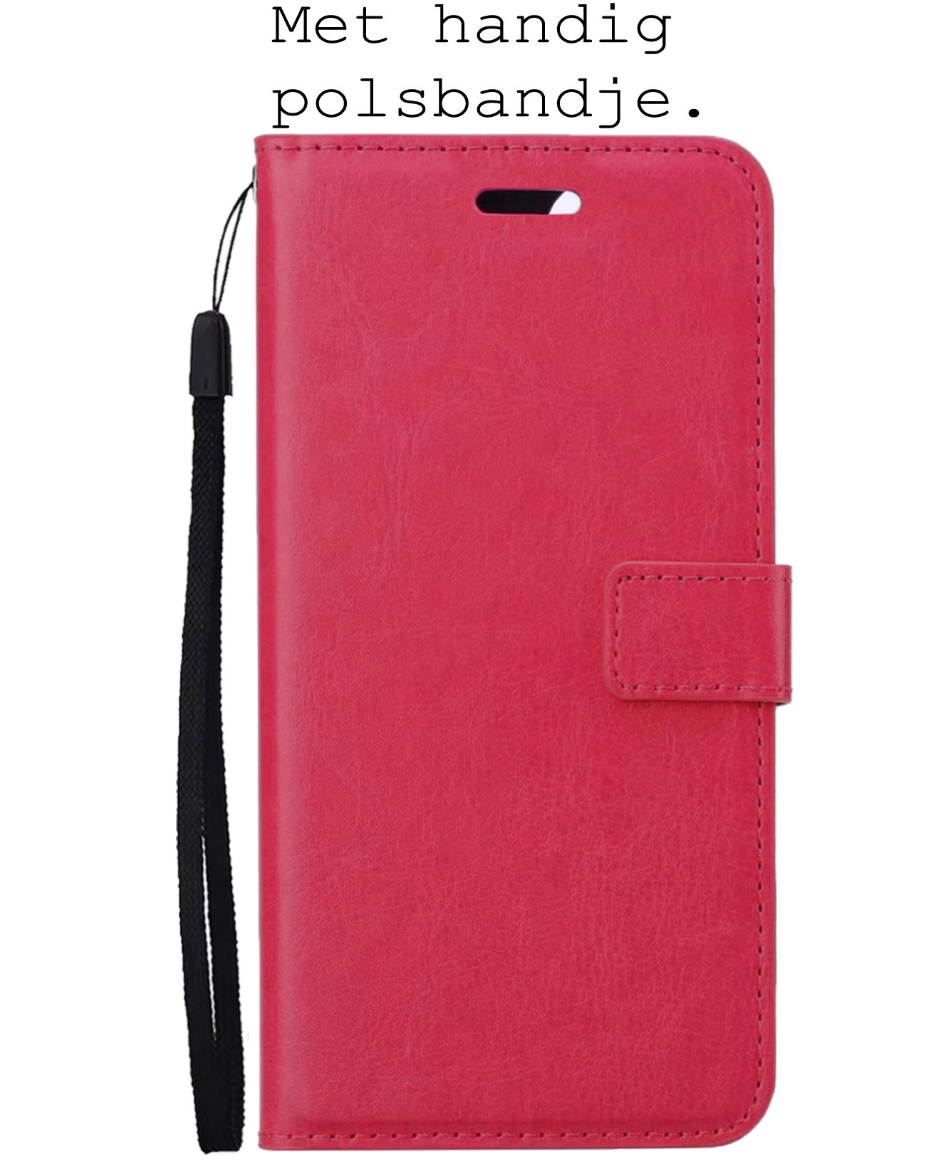 BASEY. Hoes Geschikt voor Samsung S22 Ultra Hoesje Bookcase Hoes Flip Case Book Cover Met Screenprotector - Hoesje Geschikt voor Samsung Galaxy S22 Ultra Hoes Book Case Hoesje - Donkerroze