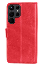 BASEY. Hoes Geschikt voor Samsung S22 Ultra Hoesje Bookcase Hoes Flip Case Book Cover Met Screenprotector - Hoesje Geschikt voor Samsung Galaxy S22 Ultra Hoes Book Case Hoesje - Rood