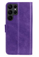 BASEY. Hoes Geschikt voor Samsung S22 Ultra Hoesje Bookcase Hoes Flip Case Book Cover Met 2x Screenprotector - Hoesje Geschikt voor Samsung Galaxy S22 Ultra Hoes Book Case Hoesje - Paars