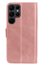 BASEY. Hoes Geschikt voor Samsung S22 Ultra Hoesje Bookcase Hoes Flip Case Book Cover Met 2x Screenprotector - Hoesje Geschikt voor Samsung Galaxy S22 Ultra Hoes Book Case Hoesje - Rosé goud