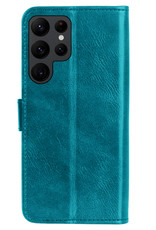 BASEY. Hoes Geschikt voor Samsung S22 Ultra Hoesje Bookcase Hoes Flip Case Book Cover Met 2x Screenprotector - Hoesje Geschikt voor Samsung Galaxy S22 Ultra Hoes Book Case Hoesje - Turquoise