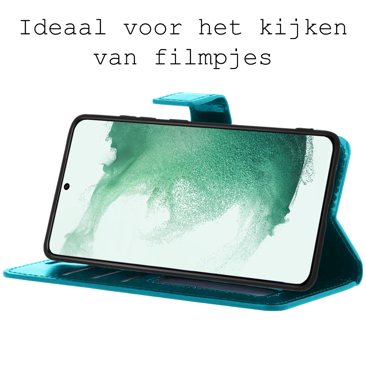 BASEY. Hoes Geschikt voor Samsung S22 Ultra Hoesje Bookcase Hoes Flip Case Book Cover Met 2x Screenprotector - Hoesje Geschikt voor Samsung Galaxy S22 Ultra Hoes Book Case Hoesje - Turquoise