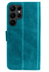 Samsung Galaxy S22 Ultra Hoesje Bookcase Met 2x Screenprotector - Samsung Galaxy S22 Ultra 2x Screenprotector - Samsung Galaxy S22 Ultra Book Case Met 2x Screenprotector - Turquoise
