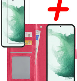 BASEY. BASEY. Samsung Galaxy S22 Hoesje Bookcase Donkerroze Met Screenprotector