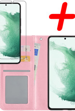 BASEY. Hoes Geschikt voor Samsung S22 Hoesje Bookcase Hoes Flip Case Book Cover Met Screenprotector - Hoesje Geschikt voor Samsung Galaxy S22 Hoes Book Case Hoesje - Lichtroze